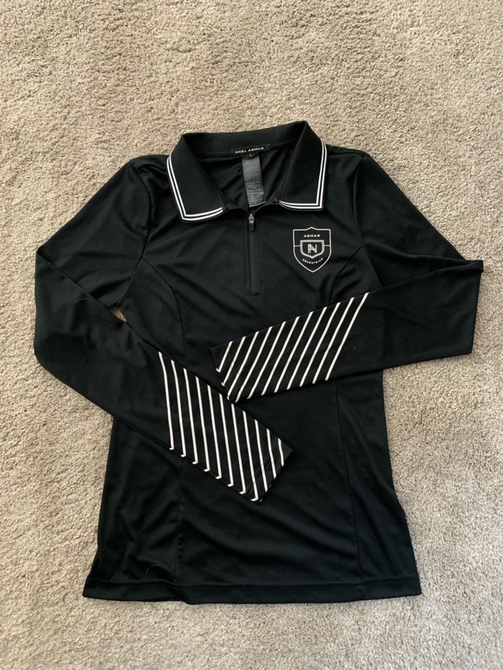 Noel Asmar Black Quarter-Zip Performance Polo with White Stripe Accents